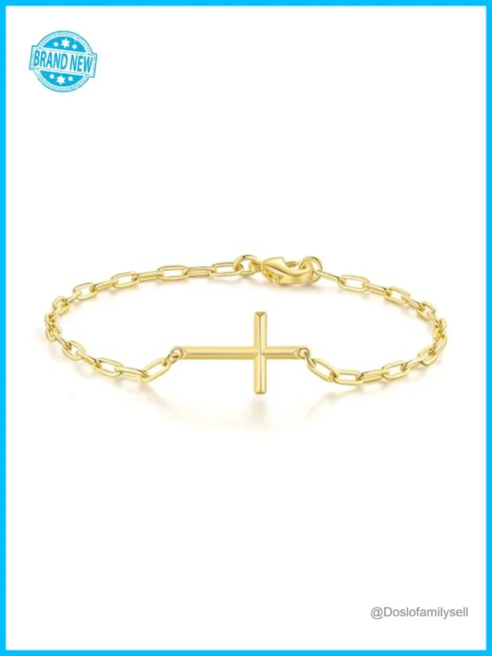 14K Gold Plated Paperclip Chain Bracelet for Women with Cross Charm Stackable